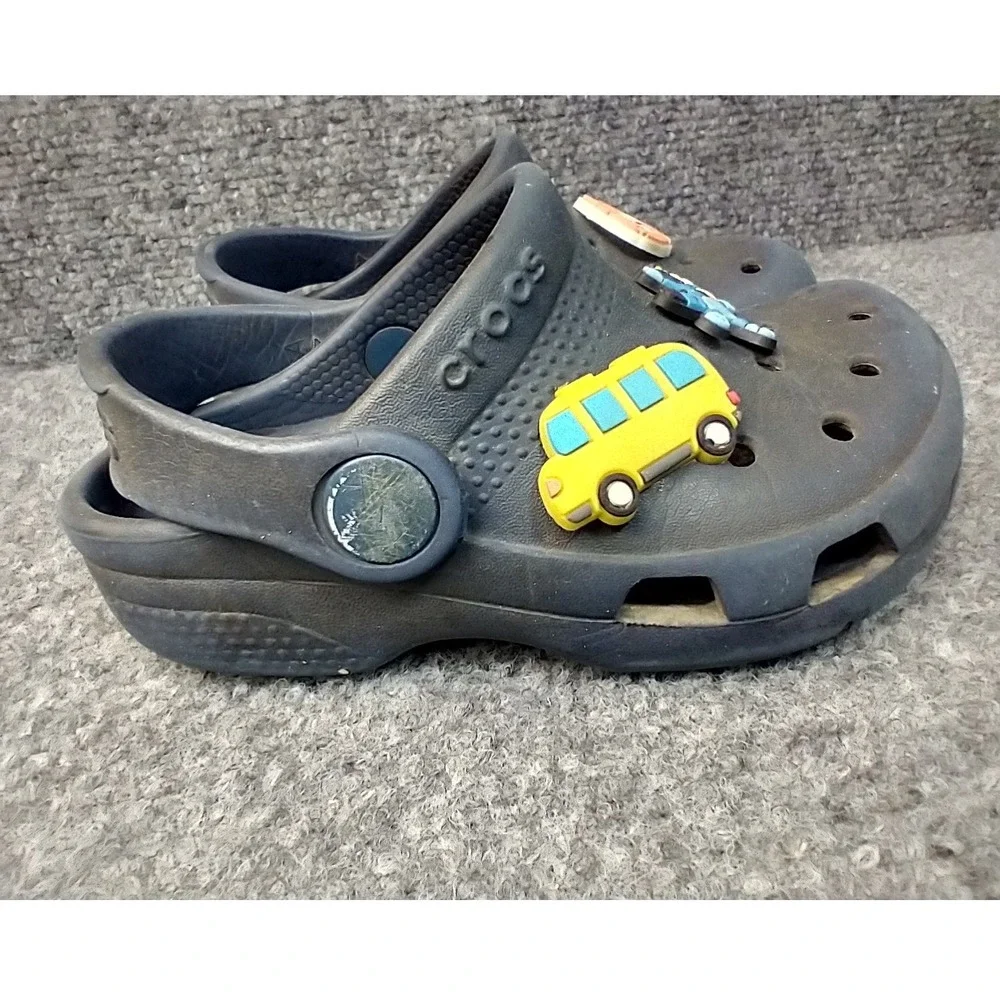 Crocs Classic Clog Kids Size C7 Navy Blue Jibbitz Charms Bluey Bus Sports